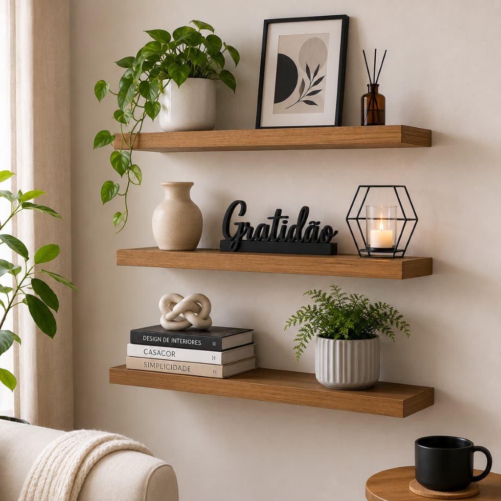 Kit 3 Prateleiras Decorativas MDF 30x10cm Luxo Nicho Parede Sala Cozinha Quarto Banheiro Fácil Instalação