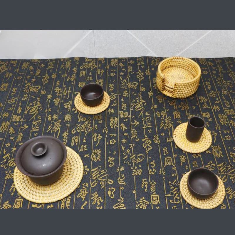 [Decoração Elegante] Conjunto de tapetes de vime para mesa de chá de outono Conjunto De Argolas