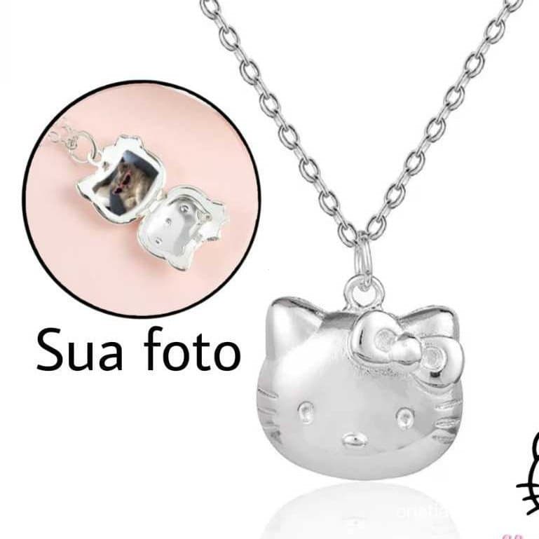 Colar Medalhão de Gatinho com Sua Foto, Corrente de Aço Inoxidável, Presente Kawaii Fofo e Estético
