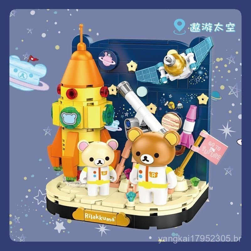 inbrixx/Jihuhu Blocos de Construção Educacionais Rilakkuma Coffee House, Modelo de Cena de Rua Espacial, Ornamento para