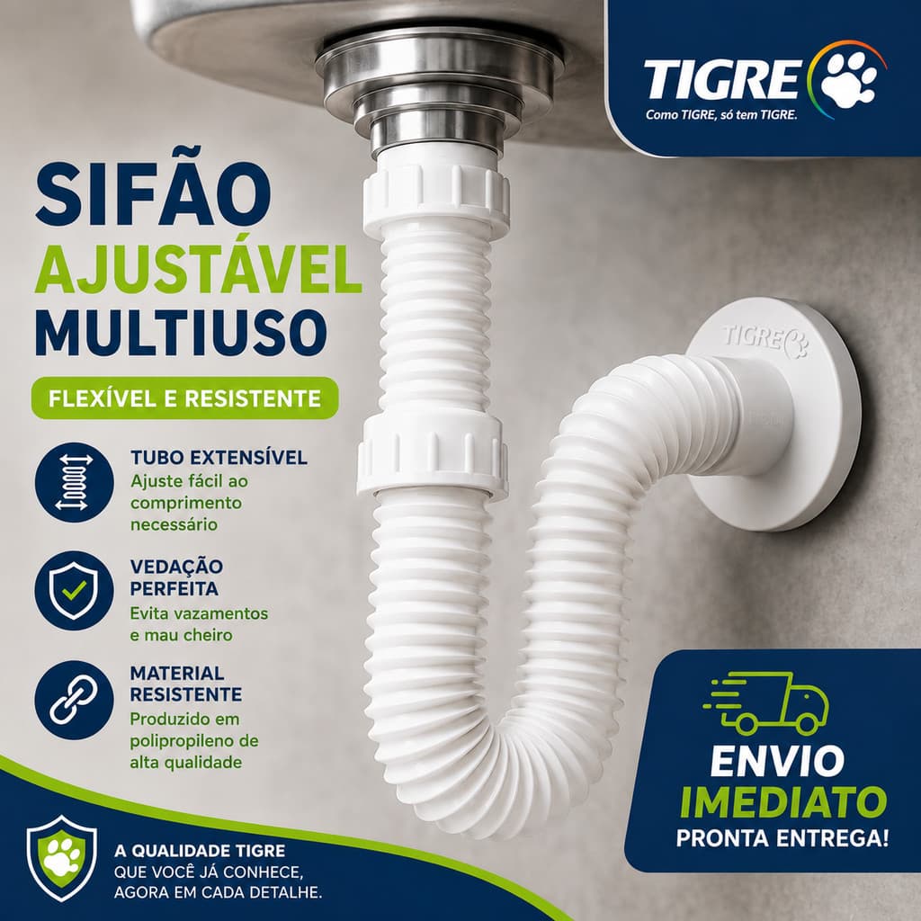 Sifão Universal Tigre Multiuso Flexível Sifão Sanfonado Extensível Para Pia Cozinha Lavatório Tanque.