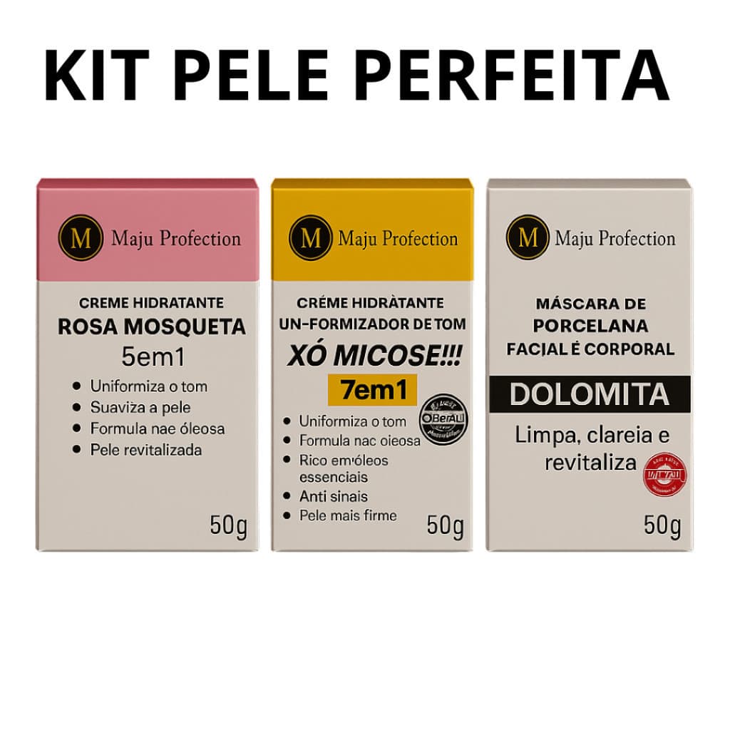 Kit Creme Hidratante Pele Limpa e Macia Tira Manchas Com Rosa Mosqueta 3 Passos