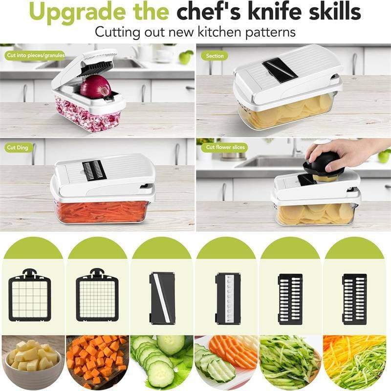 [springevenwell] Cortador De Alimentos Multifuncional 15 Em 1 Com Recipiente Vegetais Cozinha Fatiador , Ralador E Picad