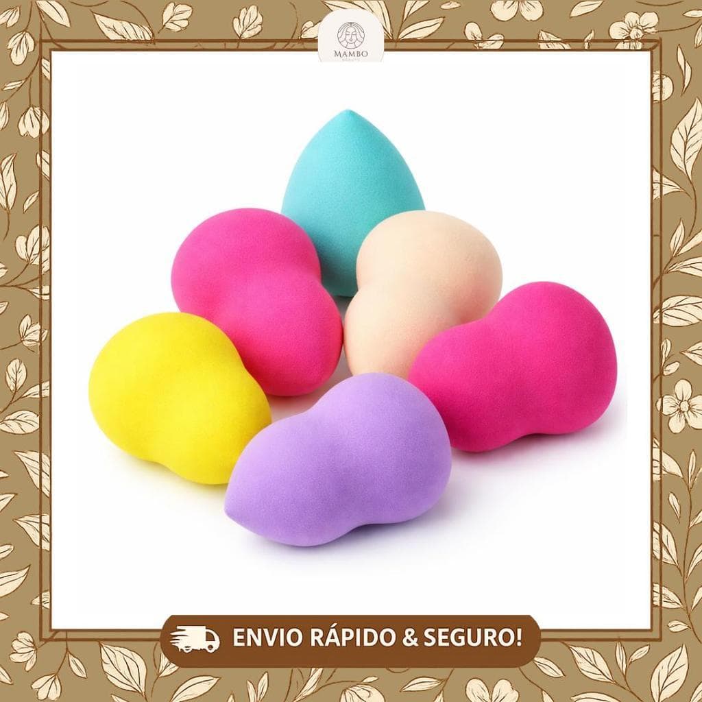 Kit Esponjas de Maquiagem Soft Blender Formato Variado p/ Base Corretivo e Pó – 3, 6 ou 9 Peças Gota Chanfrada Cilíndric