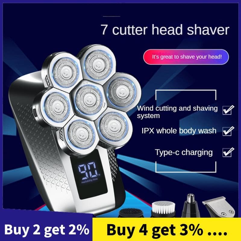 Barbeadores De Cabeça Rotativa 7D Para Homens Carecas , IPX7 À Prova D'água , Kit De Higiene 5 Em 1 , Barbeador Úmido/Se