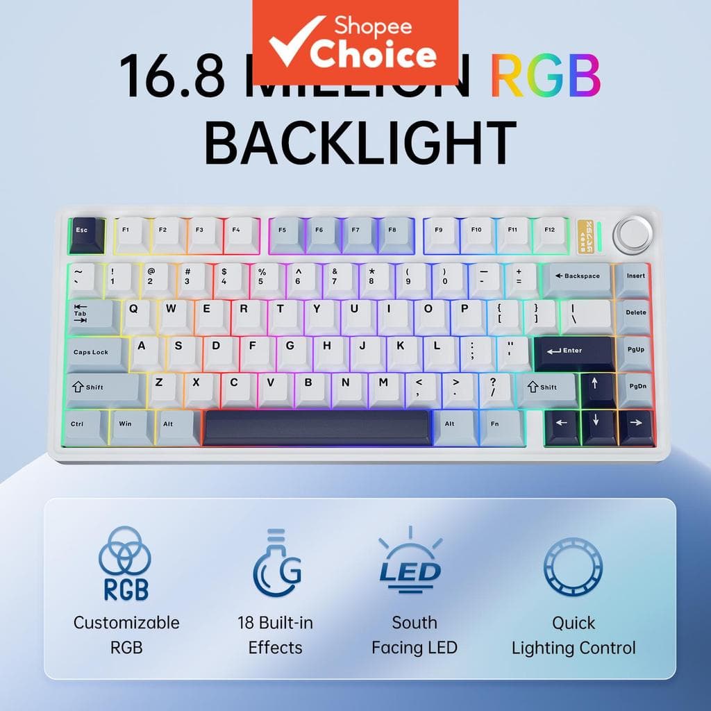 Teclado Bluetooth pequeno BJ75 Teclado Mini Teclado Sem Fio Mecânico para Jogos RGB Layout 75% Troca Rápida