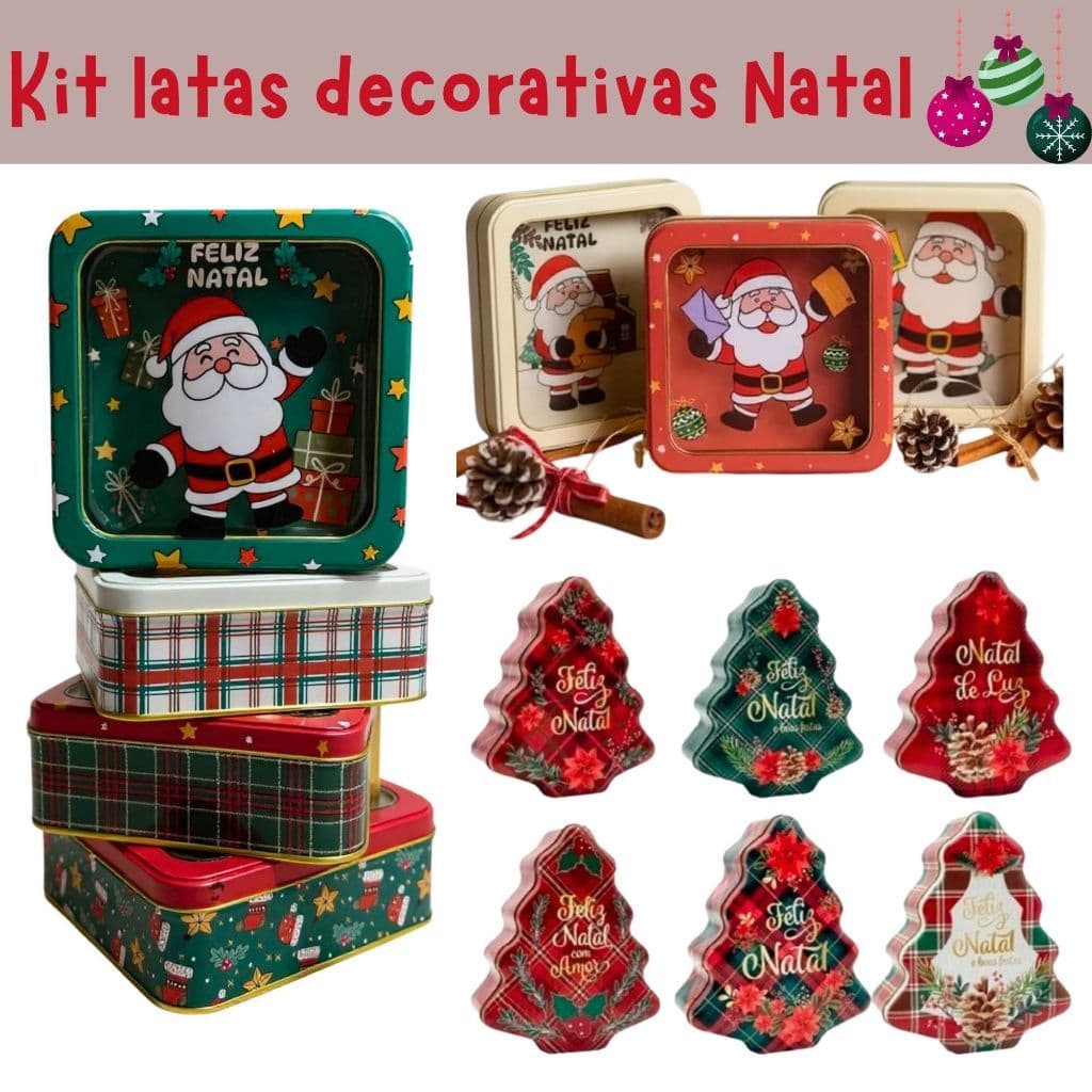 2 Latas Metal Arvore Natal ou Quadrada Lembrancinha Decoração Presentes Doces