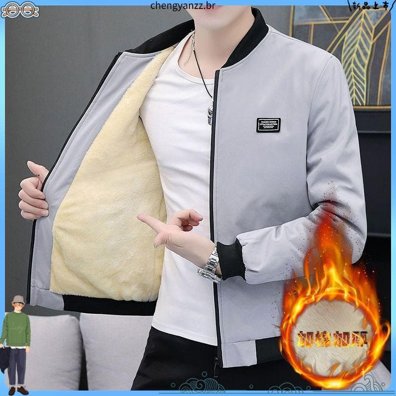 Jaqueta masculina outono inverno jaqueta forro de lã engrossado jaqueta juventude versão coreana magro-ajuste Casual for