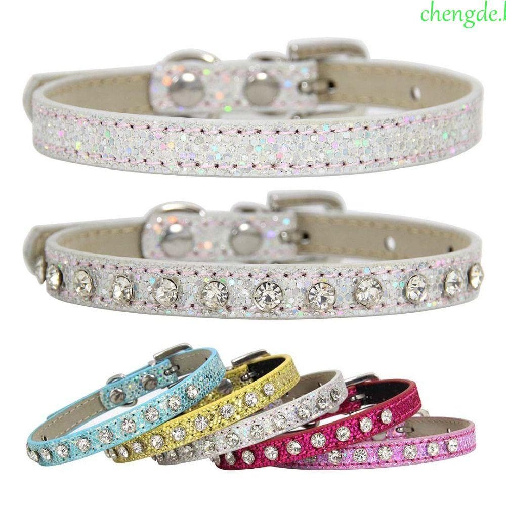 Coleira De Gato Com Strass Diamante CHENGDEBR , Coleiras De Couro Super Brilhante Para Gatos , Reflexivas