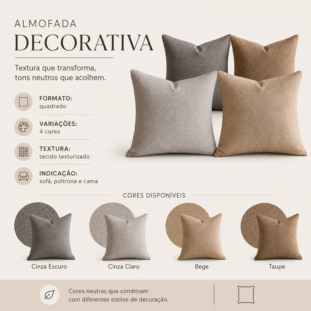 Kit até 5 Capas de Almofadas Linho Premium de Alta Qualidade com 45cm x 45cm Texturizada Aleatória