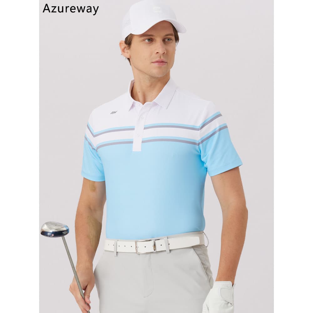 Novo golfe masculino de manga curta camiseta contraste cor esportes camisa polo verão roupas de golfe masculino de secag