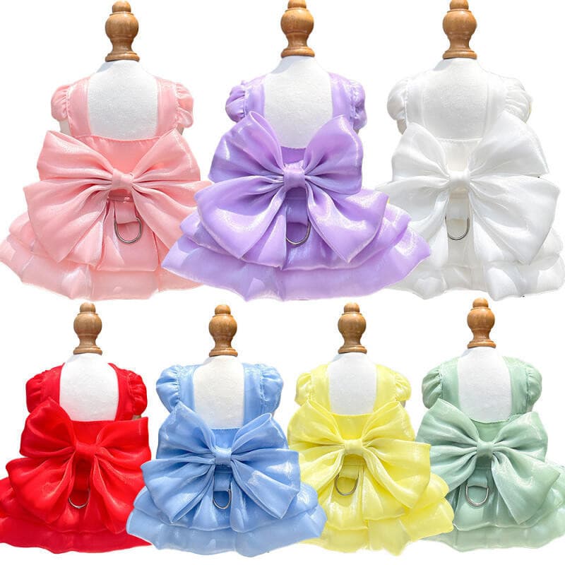 Vestido de verão para cães de estimação, vestido midi listrado com laço para filhotes, vestido de princesa para casament