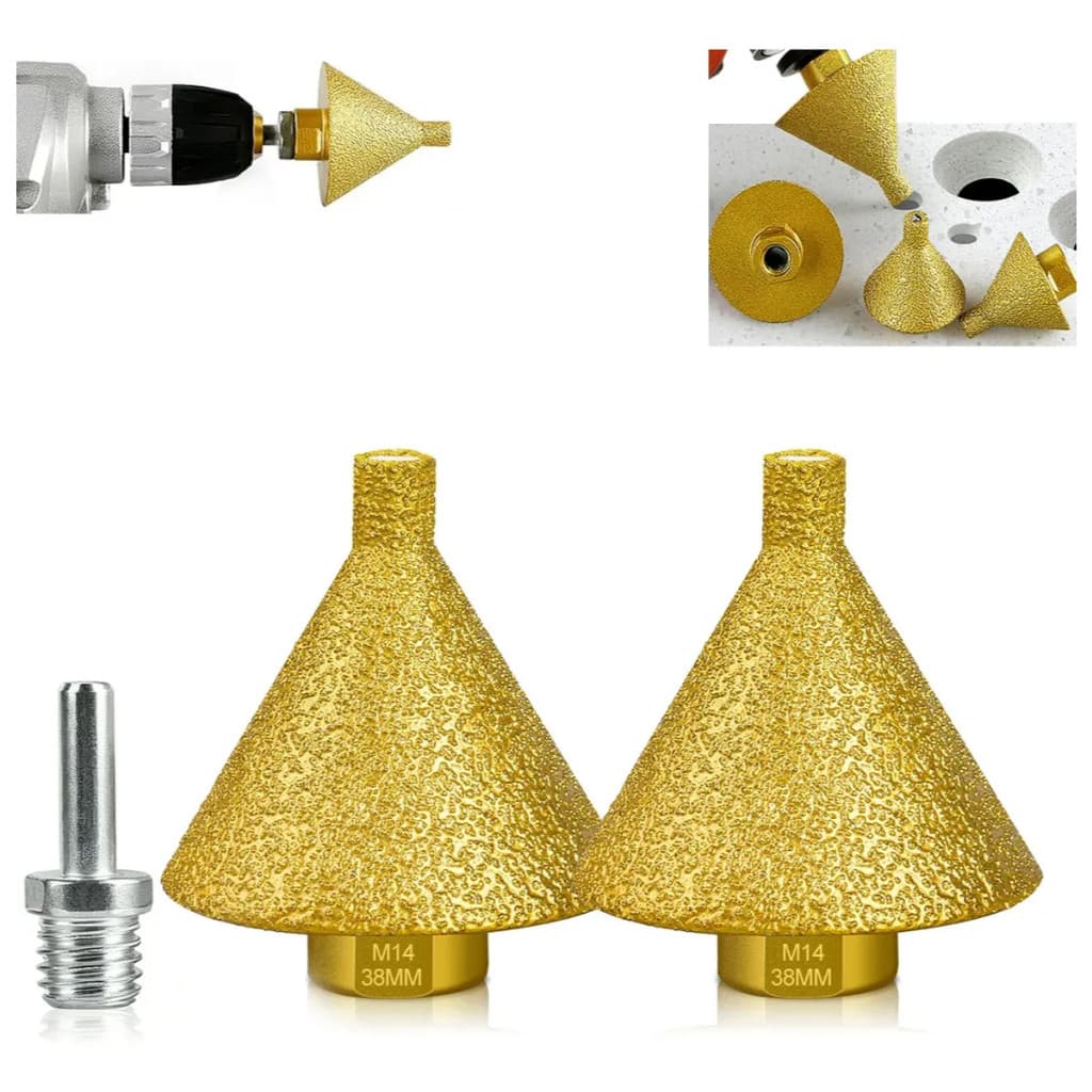 Broca Chanfro Chanfrado 38mm Cônica Diamantada M14 2pc Pedra