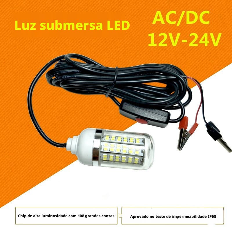 Luz LED para isca de peixe 12V luz verde IP68 à prova d'água coleção de peixes luz branca azul