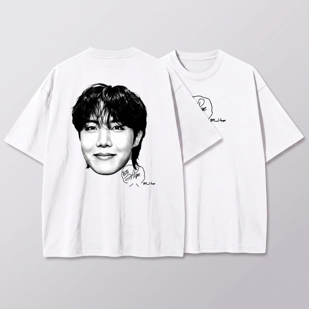 Camiseta Feminina BTS Jung Hoseok J-Hope Rosto Assinatura K-pop ARMY Moda Streetwear Unissex Algodão