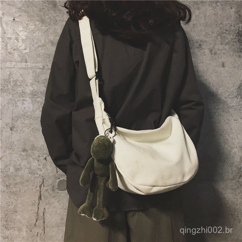 Bolsa transversal de lona para homens e estudantes, moderna para mulheres, estilo ins hip-hop japonês, casual e versátil