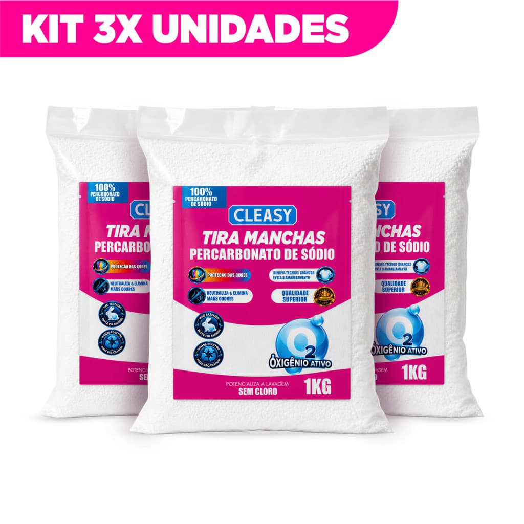 Kit 3 Percabonato de sódio 100% PURO Roupas e Limpeza Cleasy Sem Cloro