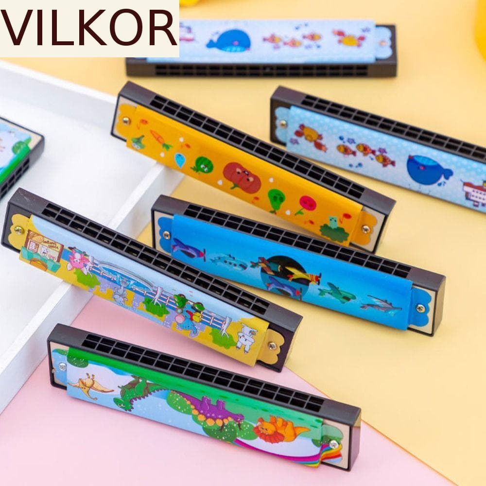 VILKOR Gaita De 16 Furos , Pintada Educacional De Metal , Órgão De Boca Fofo Com Padrão De Desenho Animado Montessori