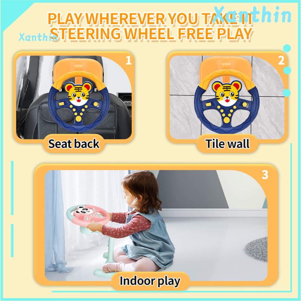 Toddlers Steering Wheel Toy Educational Kids for Car Backseat – Musical Pretend Driving Simulator for Boys for Southea