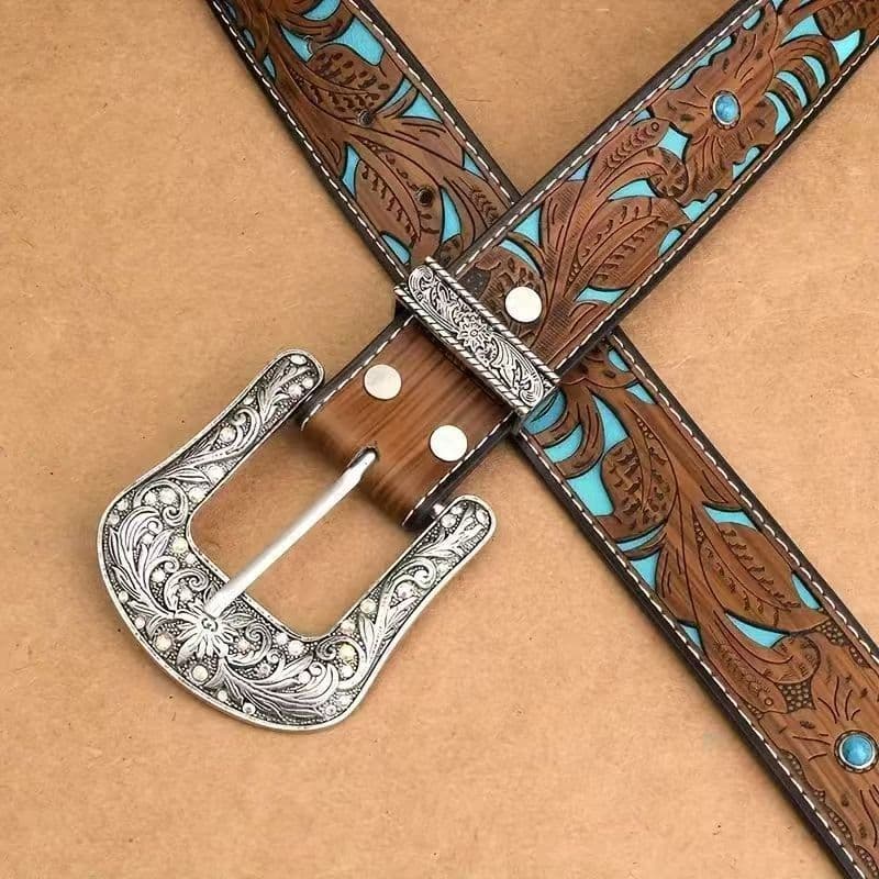 Cinto retrô folha novo estilo turquesa enfeite azul forro inferior cinto Navaho estilo étnico VOE1