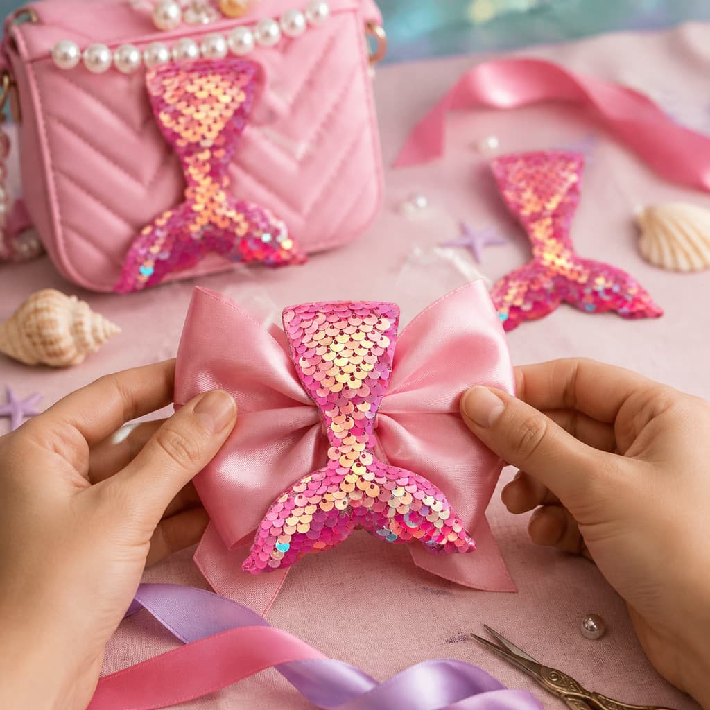 Aplique Sereia Paetê Pink Unidade Para Laços Artesanato Lembrancinhas Festa Infantil