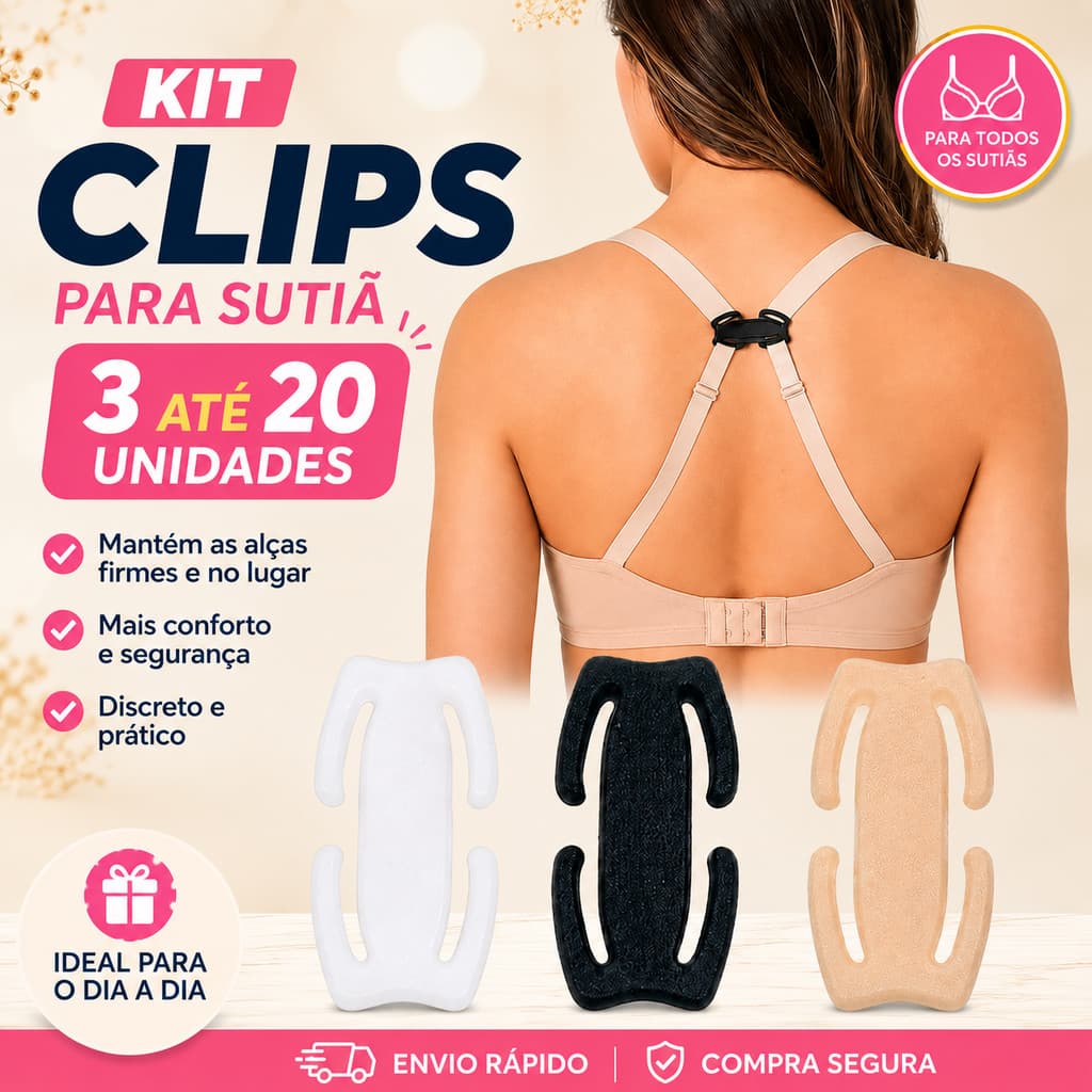 Kit Clip 3 a 20 para Alça de Sutiã Junção Esconde Alças Ajustador Prendedor Discreto Branco Preto Bege