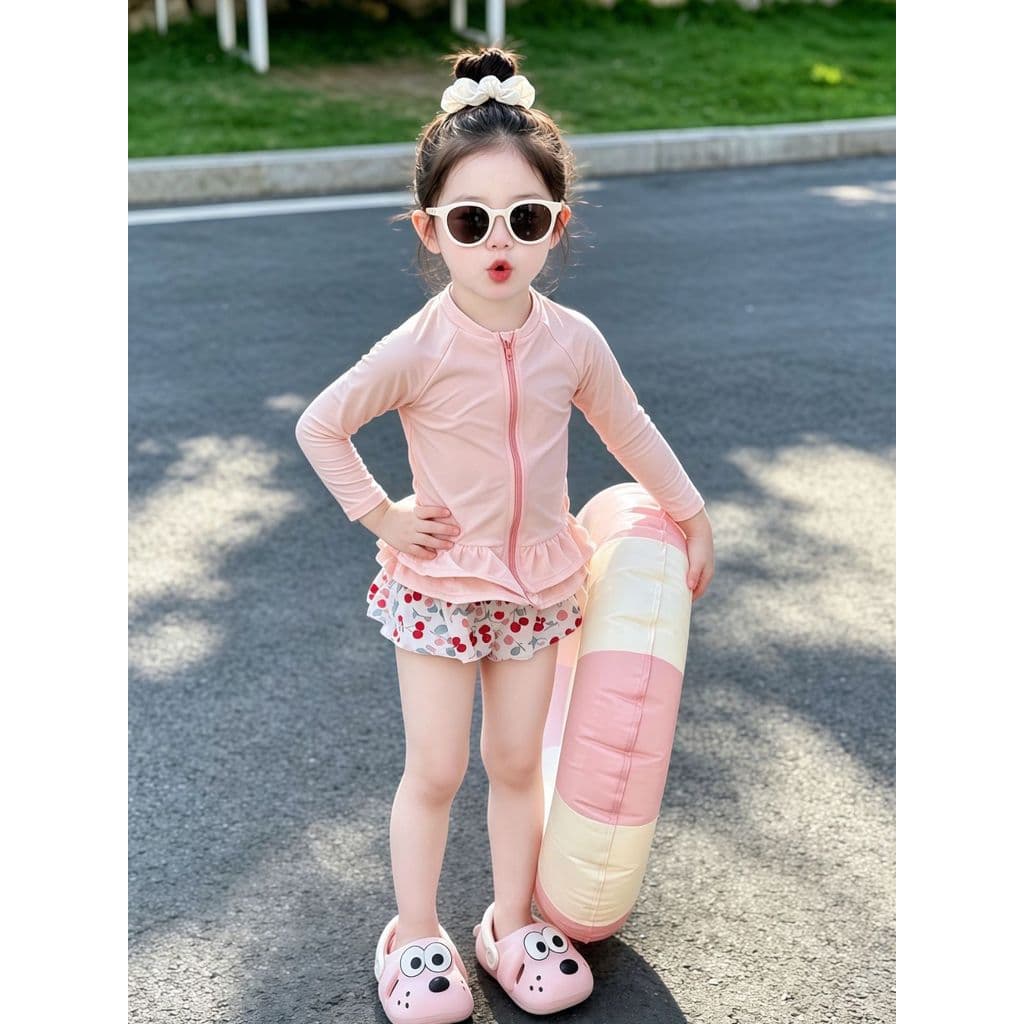 Novas meninas maiô verão crianças dividir manga comprida maiô de secagem rápida bebê menina bonito Seaside Sw20260818