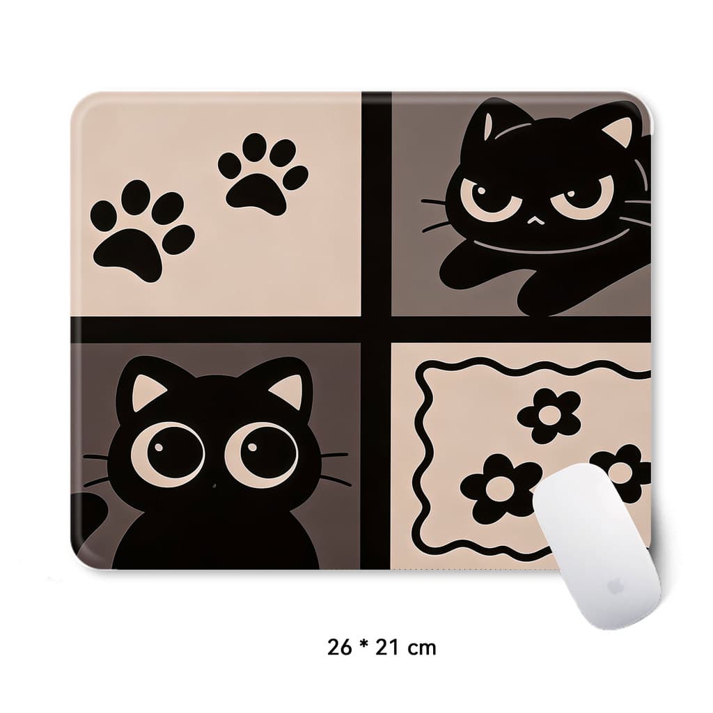 Mouse Pad Preto CAT718 26 * 21cm , Antiderrapante , Engrossado , 3mm , Lavável , Borda Costurada , Tapete De Mesa , Mous