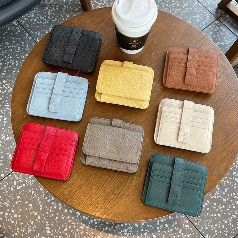 Nova moda senhoras carteira de couro genuíno titular do cartão primeira camada de couro multifuncional moeda bolsa prese