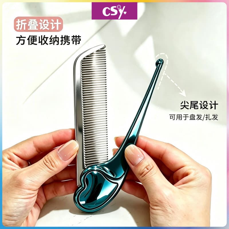 Pente Dobrável de Aço Inoxidável para Cabelo e Barba Cabeça de Óleo Vintage Portátil de Bolso Pronta Entrega