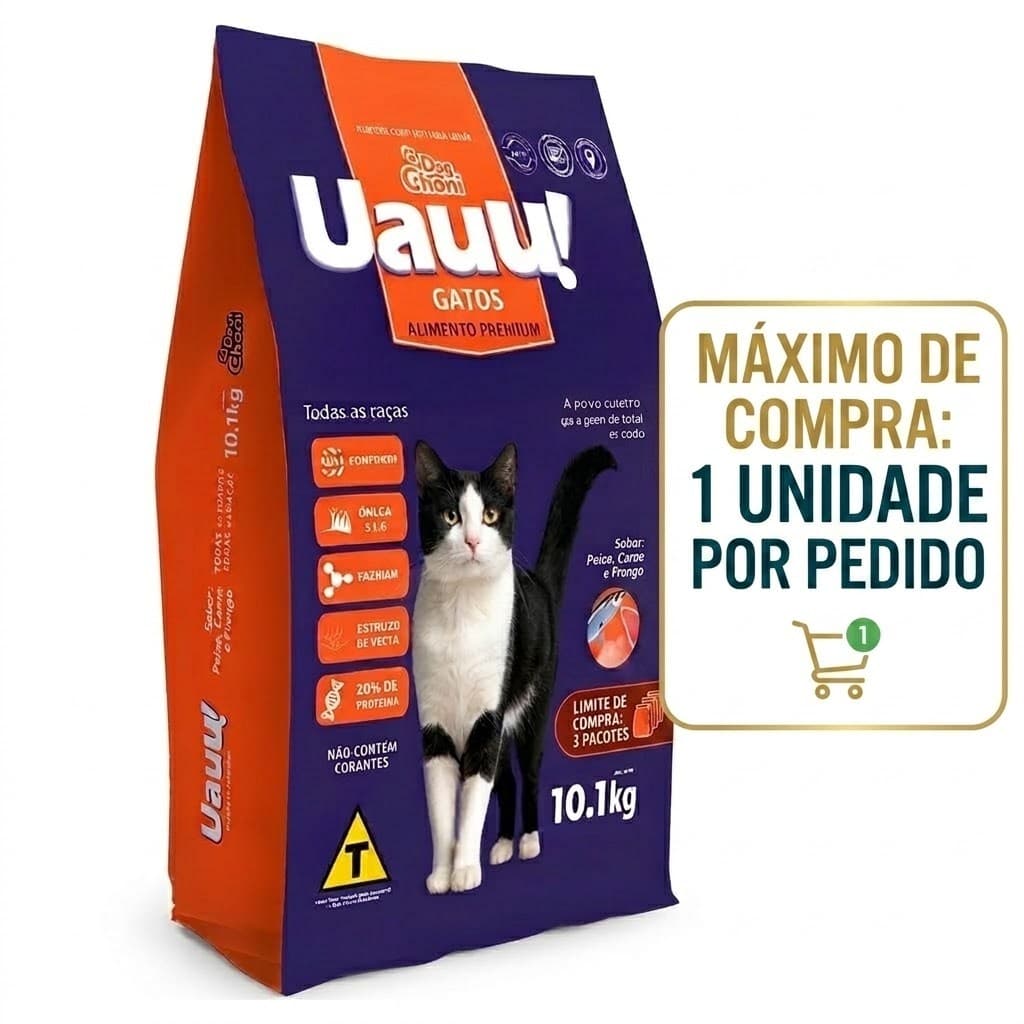 Ração para Gatos UAU Premium 10,1kg Todas as Raças Nutrição Completa e Balanceada