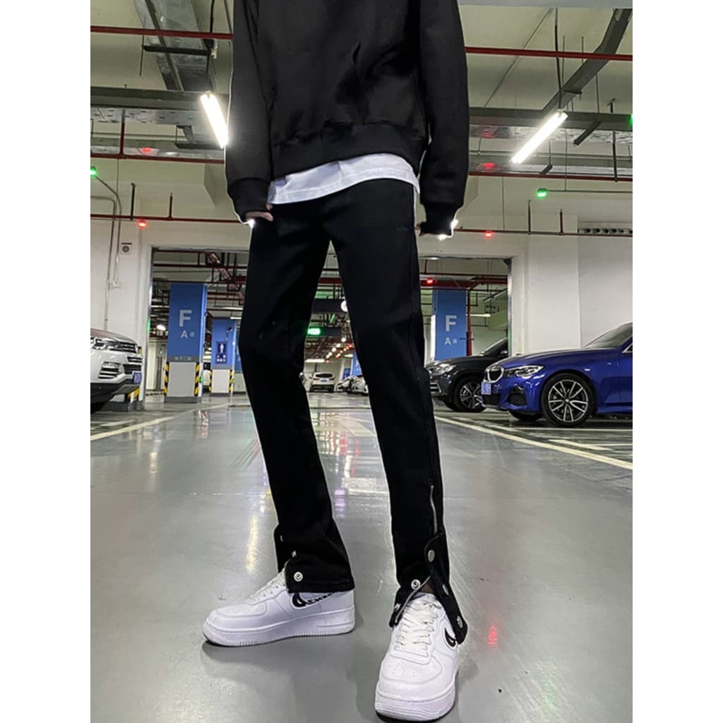 Calças de brim masculinas High Street magro-fit calças magras 2026 Hip-Hop novo estilo preto zíper calças masculinas