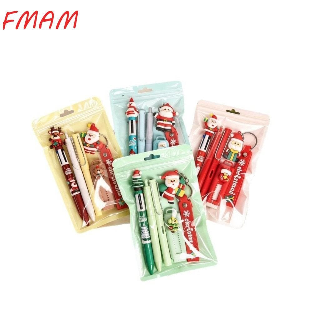 FMAM 5 Unidades Kit De Caneta De Papai Noel , Conjunto De Papelaria De Natal Com Gel Para Chaveiro , Borracha De Lápis