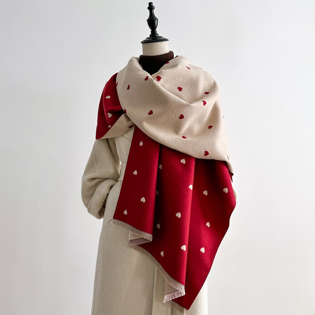 Outono inverno em forma de coração textura cor combinando moda dupla face senhoras cachecol quente ar condicionado cache
