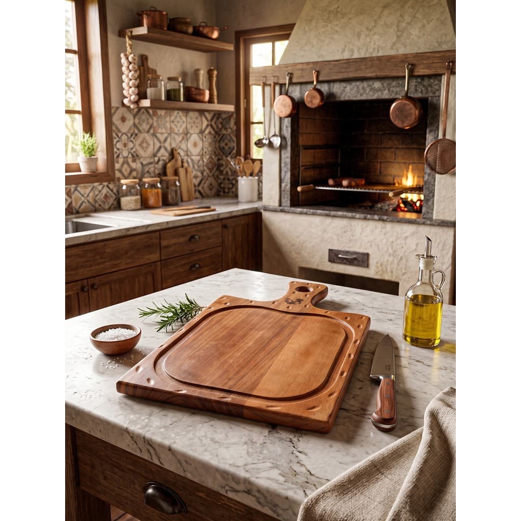 Tábua De Carne Churrasco Madeira Com Cabo M 46x28cm Corte