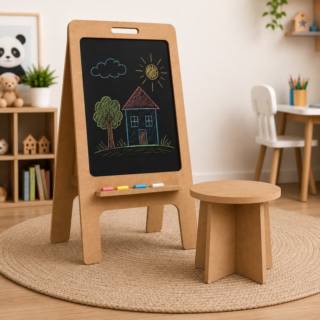 Lousa Infantil com Banquinho MDF 6mm – Quadro Negro Educativo 50x30cm