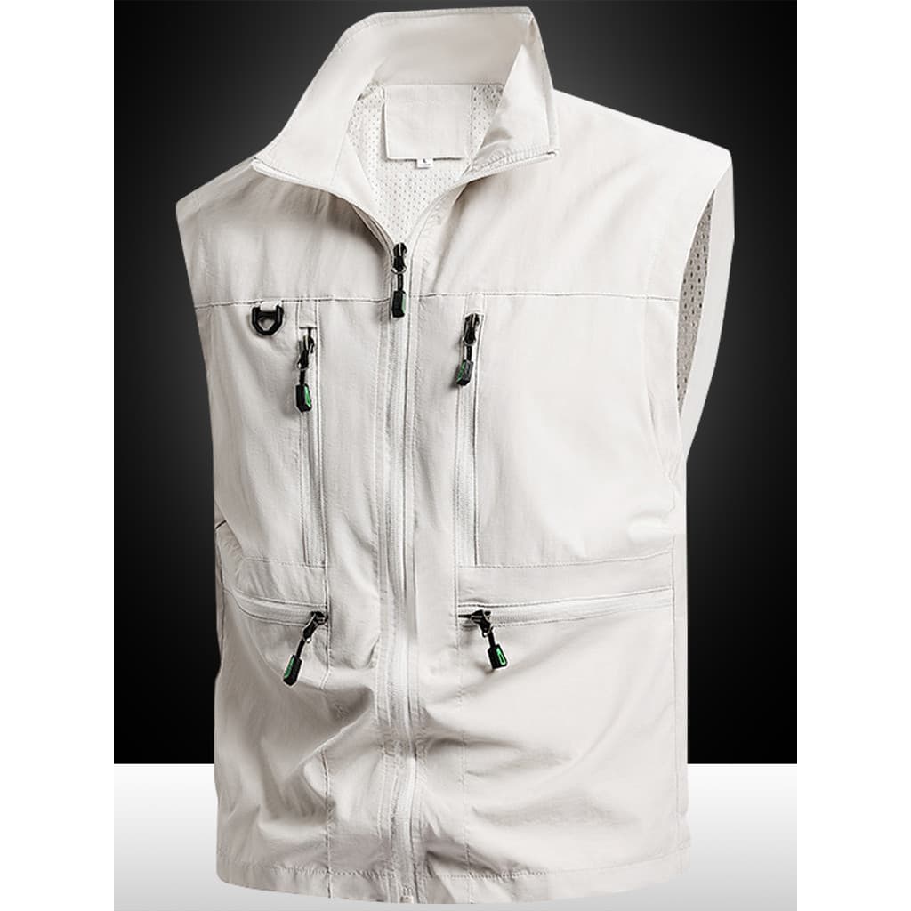 Outono colete fino masculino Multi-saco Casual gola alta colete solto tamanho grande multifuncional colete de pesca de s