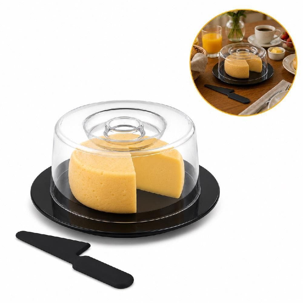 QUEIJEIRA COM TAMPA E FACA ESPATULA KIT COMPLETO POTE PORTA QUEIJO MANTEIGA BOLO MULTIUSO MESA DE CAFE POUSADA ACRILICO