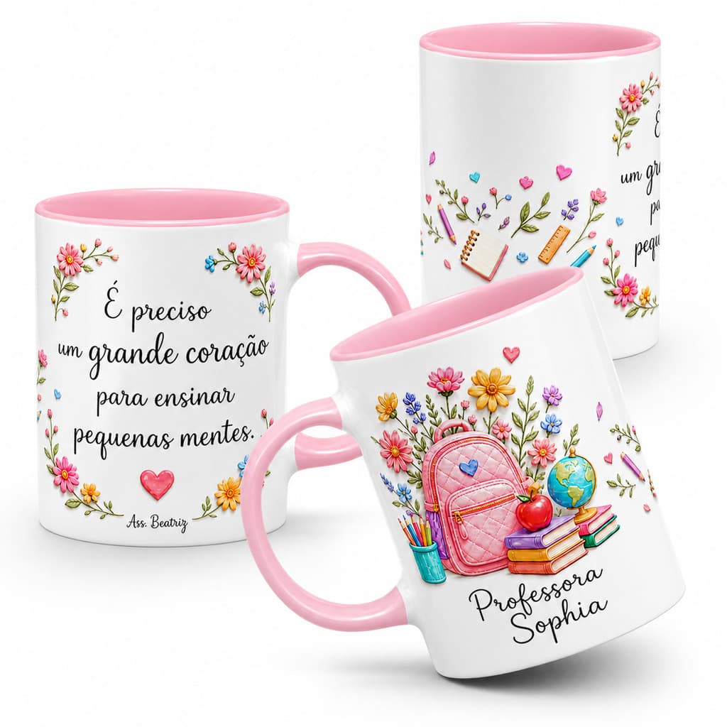 Caneca Professores - Um Grande Coração | Personalizada; Com Nome