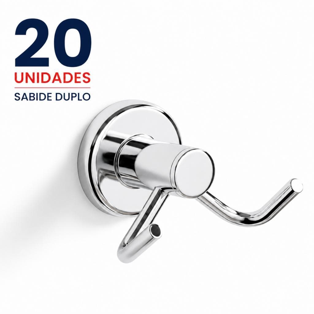 Kit 20 Cabides Duplos Metálicos Cromados Fixação Dupla Alta Resistência
