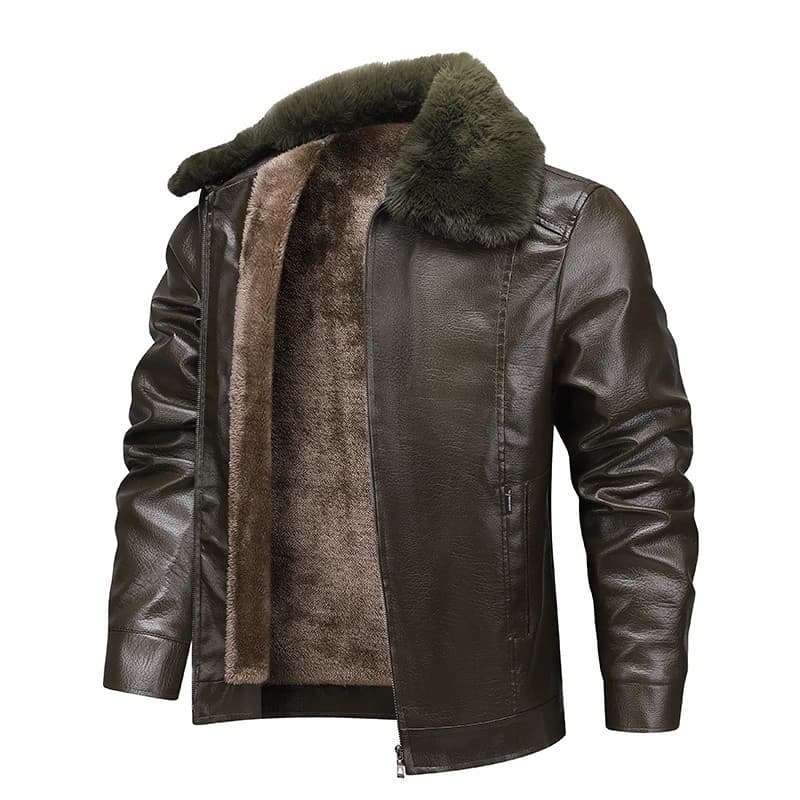 Jaqueta De Couro De Motocicleta De Lã Masculina De Inverno Gola Alta Jaqueta Engrossada Corta-vento De Couro Masculino R