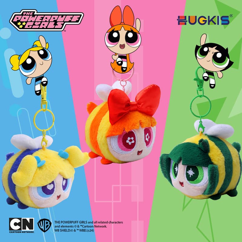 HUGKIS Powerpuff Girls abelha pingente de pelúcia abelha brinquedo boneca bonito chaveiro boneca saco pingente