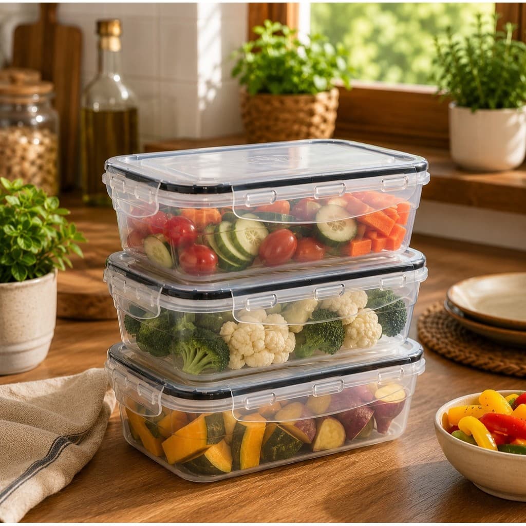 Kit com 6 Potes 500ml Herméticos Transparente com Detalhe Preto – Mantimentos, Frutas e Marmita
