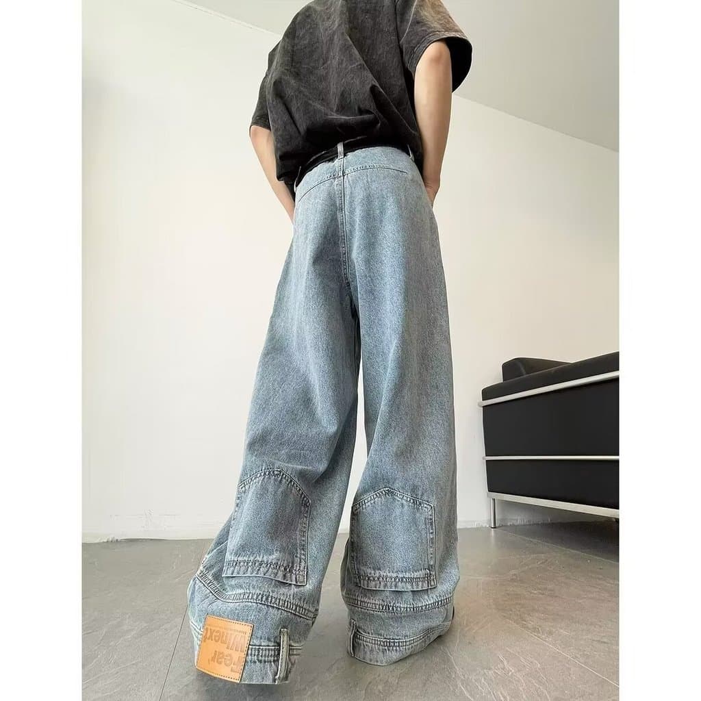 Americano Retro lavado cavalo-perna Flip-Flops Jeans de perna larga das mulheres dos homens 2024 novo estilo verão solto