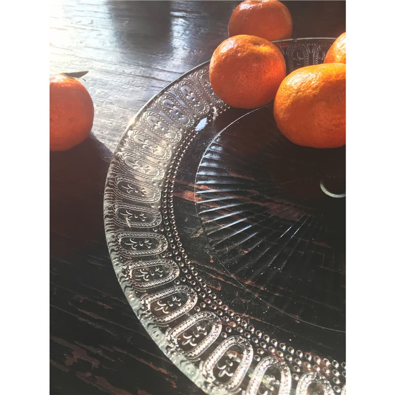 Prato de vidro retrô francês em relevo, prato de frutas esculpido, sobremesa, lanche, 20cm