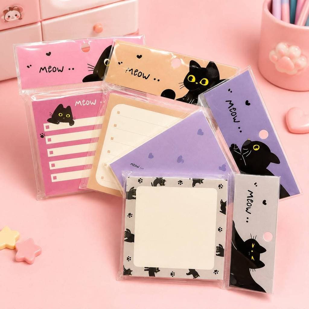 Bloquinho de Notas Decorado Gatinho Preto 80 Folhas 80x80mm | Anotações, Lembretes e Estudos