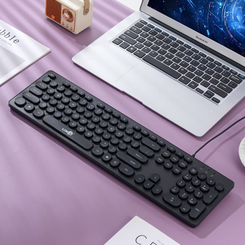 APAYADO LDK K19 Teclado Com Fio 104 Teclas Retro Round Keycaps Digitação Silenciosa USB Plug and Play Para Desktop PC La