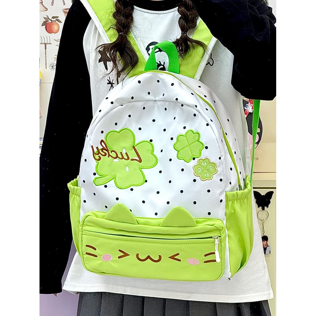 Bolinhas trevo de quatro folhas bordado mochila júnior meninas do ensino médio estudantes universitários nicho Design al