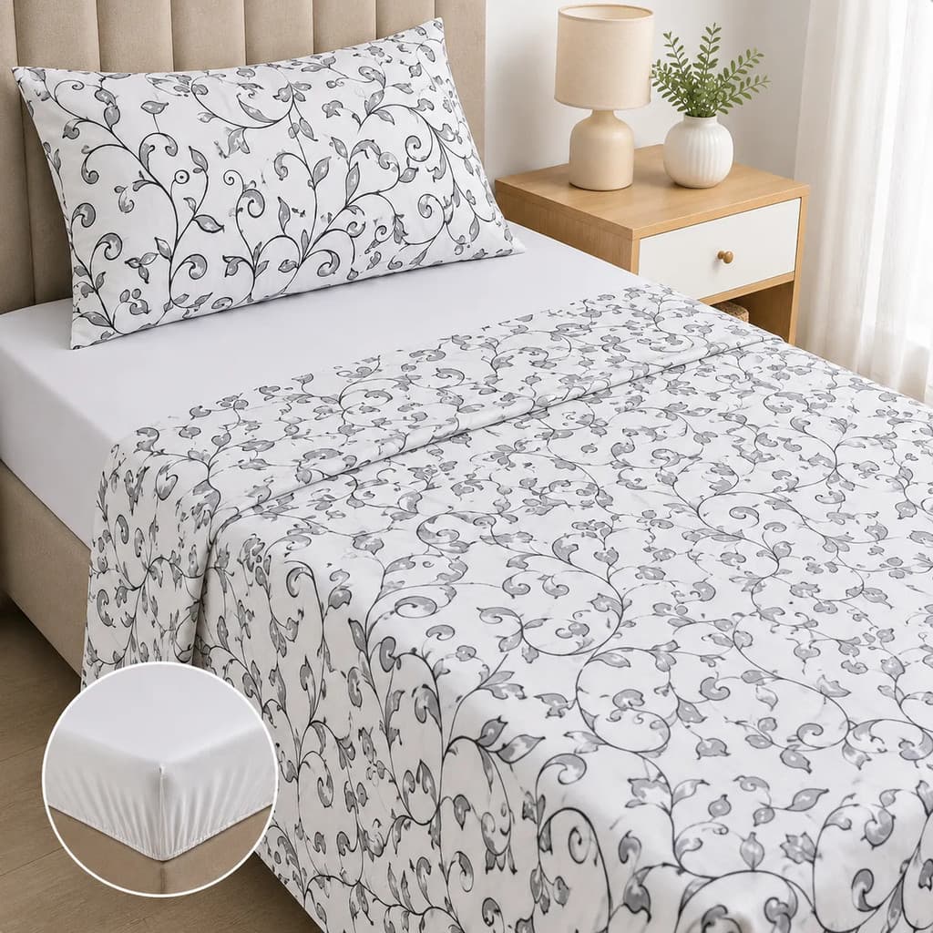 Jogo Luxo Cama Solteiro 3 Peças 100% Algodão 180 Fios