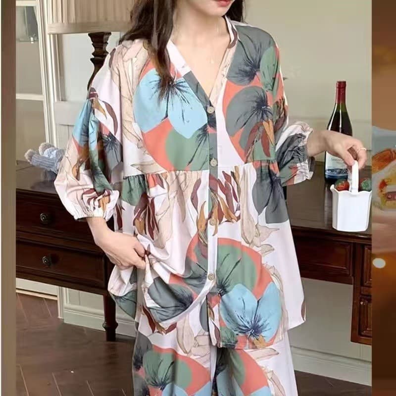 Cross-Border rússia pijamas de venda quente moda feminina Casual ins manga de três quartos primavera verão outono Lounge